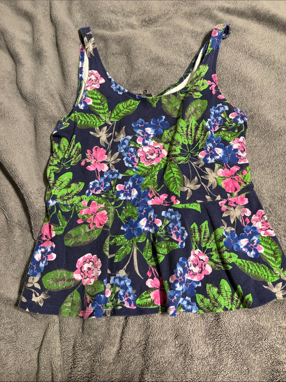 Express Navy Floral Peplum Tank Top